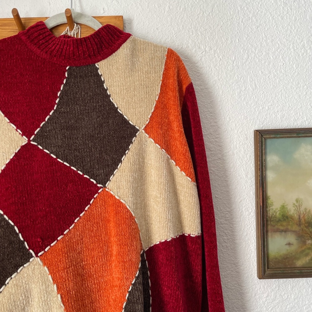 90s Chenille Patchwork Style Sweater - image 4